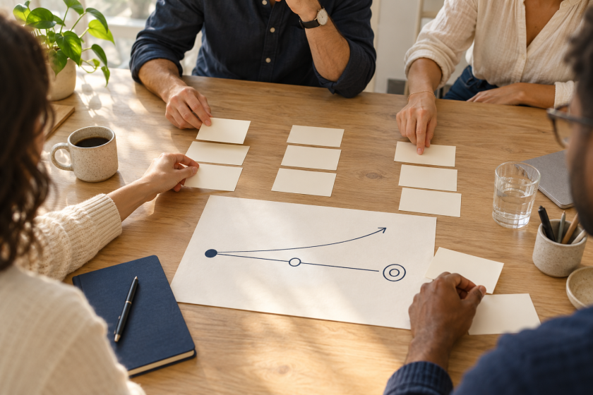 Project team arranging a simple roadmap and near-term work