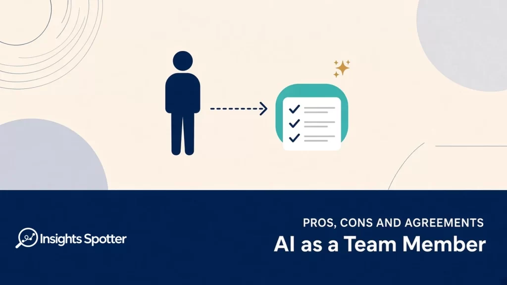 Insights Spotter cover: human silhouette handing work to an AI checklist teammate — AI as a Team Member
