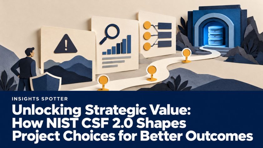 Unlocking Strategic Value: How NIST CSF 2.0 Shapes Project Choices for Better Outcomes. Layered security controls and project priorities represented in an editorial illustration.