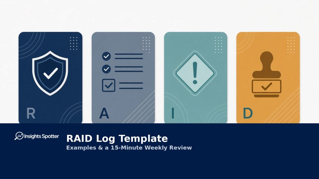 Four RAID cards for Risk Action Issue Decision with title RAID Log Template